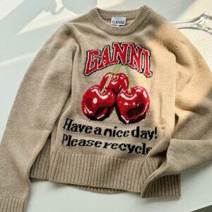 Ganni cherry crewneck sweater for women